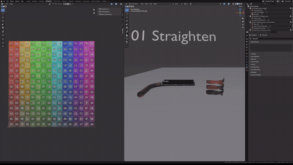 Bent pipe and wrap strap become straight grids